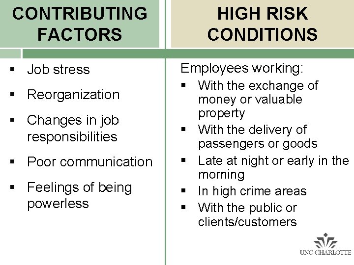 CONTRIBUTING FACTORS § Job stress § Reorganization § Changes in job responsibilities § Poor CONTRIBUTING FACTORS § Job stress § Reorganization § Changes in job responsibilities § Poor