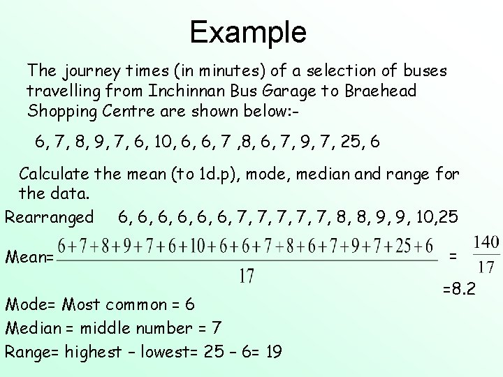 Example The journey times (in minutes) of a selection of buses travelling from Inchinnan