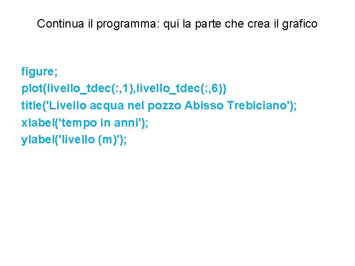 Continua il programma: qui la parte che crea il grafico figure; plot(livello_tdec(: , 1),