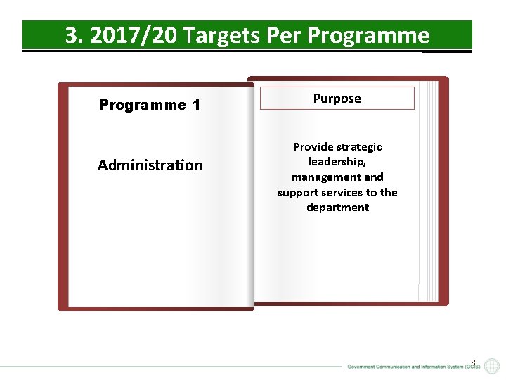 3. 2017/20 Targets Per Programme 1 Administration Purpose Provide strategic leadership, management and support