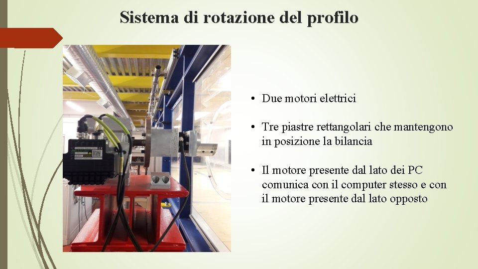 Sistema di rotazione del profilo • Due motori elettrici • Tre piastre rettangolari che