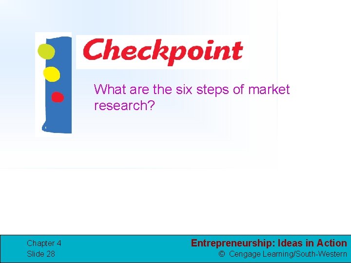 What are the six steps of market research? Chapter 4 Slide 28 Entrepreneurship: Ideas