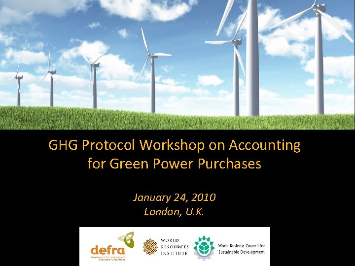 GHG Protocol Workshop on Accounting for Green Power Purchases January 24, 2010 London, U.