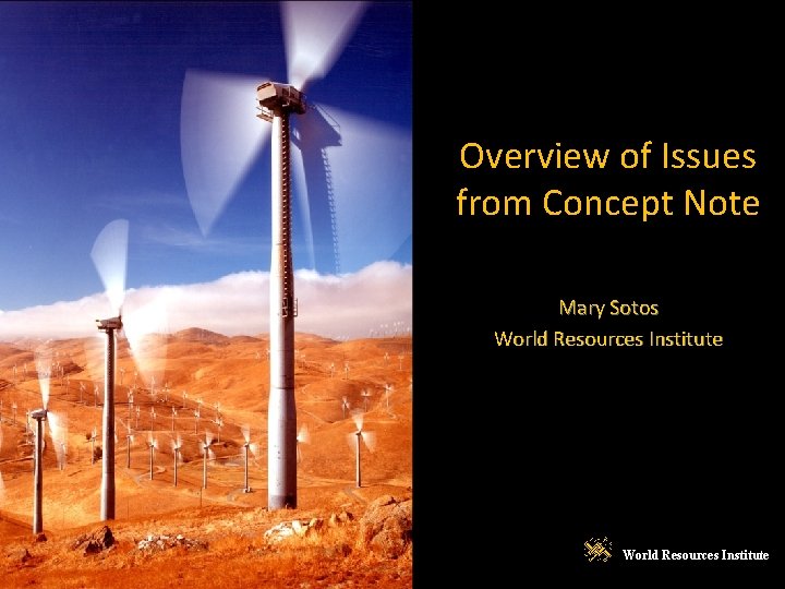 Overview of Issues from Concept Note Mary Sotos World Resources Institute Stephen Russell, WRI