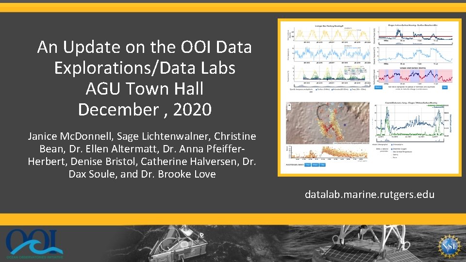 An Update on the OOI Data Explorations/Data Labs AGU Town Hall December , 2020