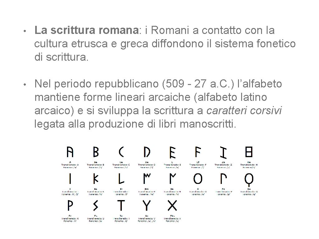  • La scrittura romana: i Romani a contatto con la cultura etrusca e