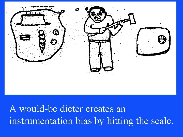 A would-be dieter creates an instrumentation bias by hitting the scale. A would-be dieter creates an instrumentation bias by hitting the scale.