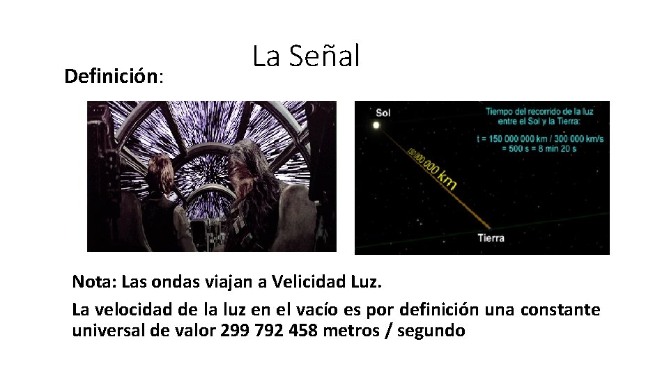 Definición: La Señal Nota: Las ondas viajan a Velicidad Luz. La velocidad de la