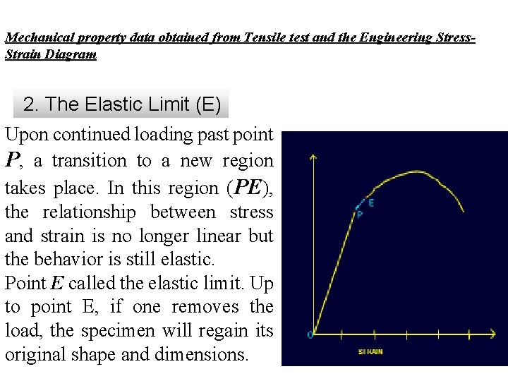 Mechanical property data obtained from Tensile test and the Engineering Stress. Strain Diagram 2.