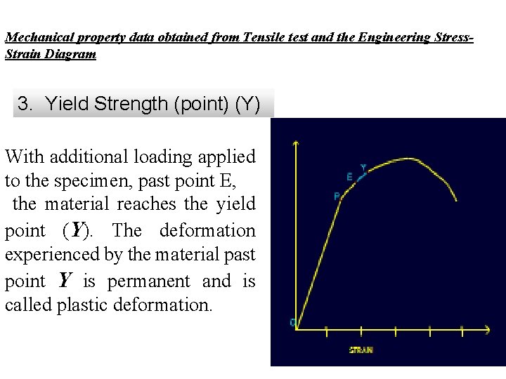 Mechanical property data obtained from Tensile test and the Engineering Stress. Strain Diagram 3.