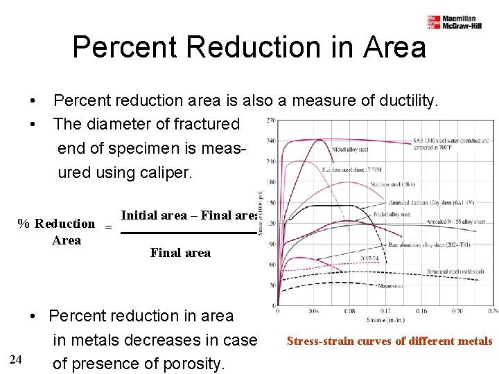 Percent Reduction in Area • • Percent reduction area is also a measure of