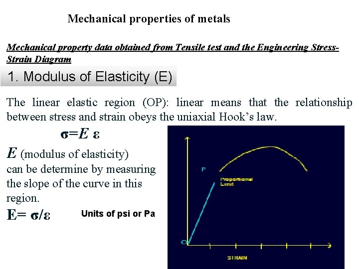 Mechanical properties of metals Mechanical property data obtained from Tensile test and the Engineering
