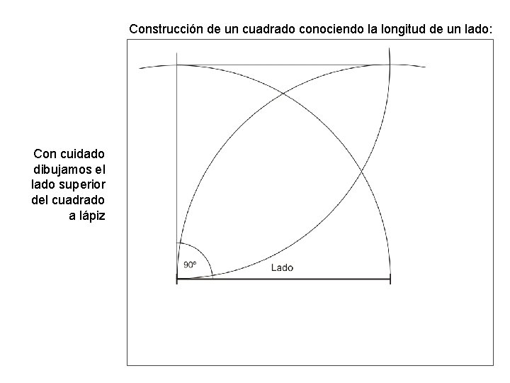 Construcción de un cuadrado conociendo la longitud de un lado: Con cuidado dibujamos el