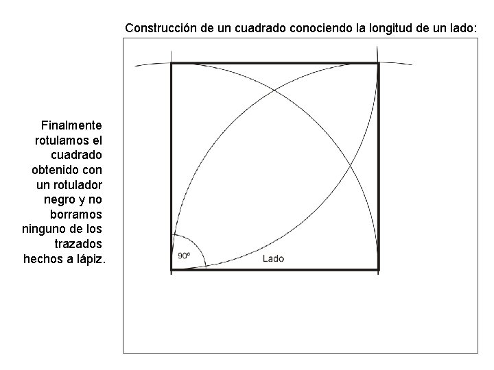 Construcción de un cuadrado conociendo la longitud de un lado: Finalmente rotulamos el cuadrado