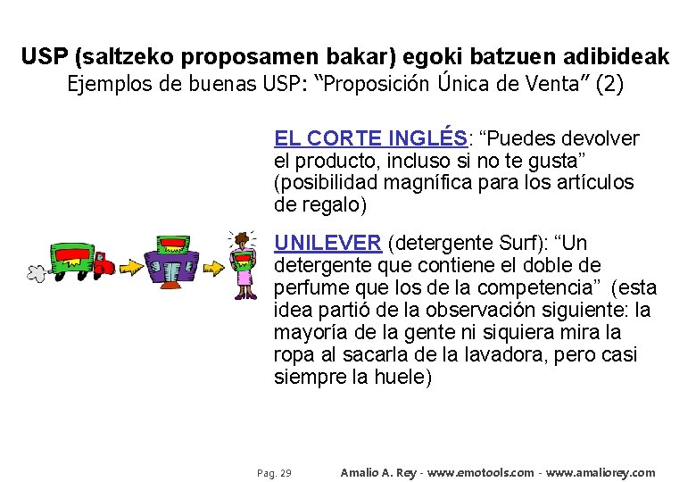 USP (saltzeko proposamen bakar) egoki batzuen adibideak Ejemplos de buenas USP: “Proposición Única de