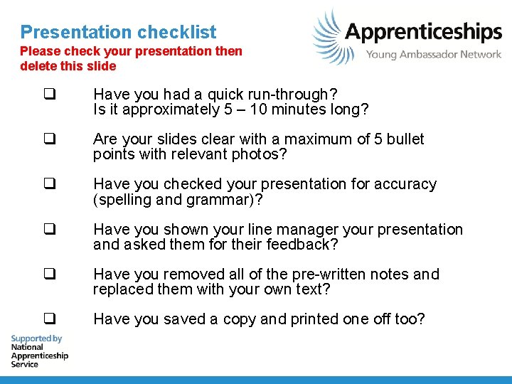 Presentation checklist Please check your presentation then delete this slide q Have you had