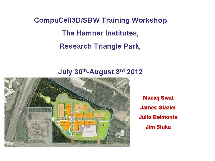 Compu. Cell 3 D/SBW Training Workshop The Hamner Institutes, Research Triangle Park, July 30