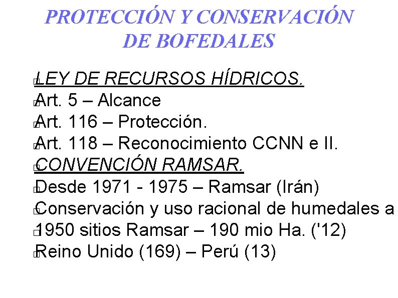 PROTECCIÓN Y CONSERVACIÓN DE BOFEDALES LEY DE RECURSOS HÍDRICOS. � Art. 5 – Alcance