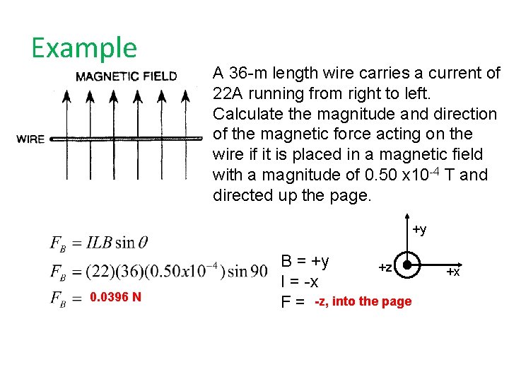 Example A 36 -m length wire carries a current of 22 A running from