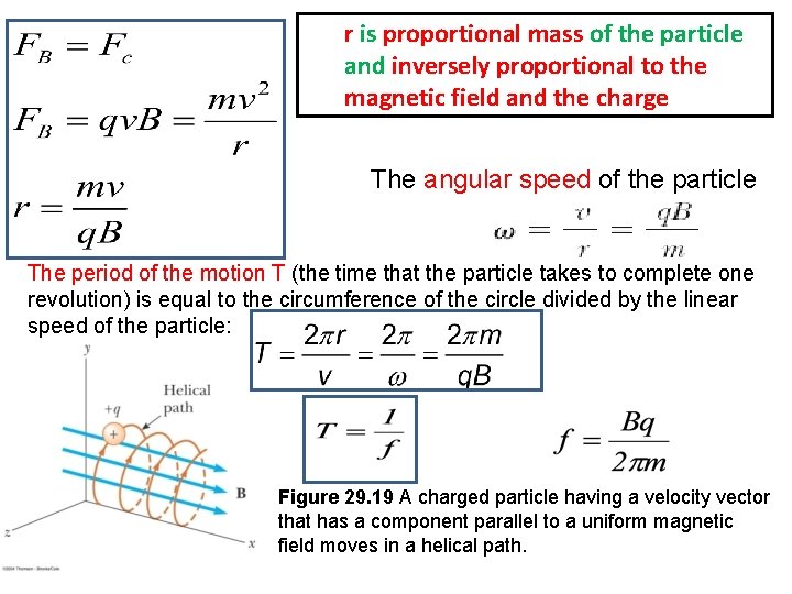 r is proportional mass of the particle and inversely proportional to the magnetic field