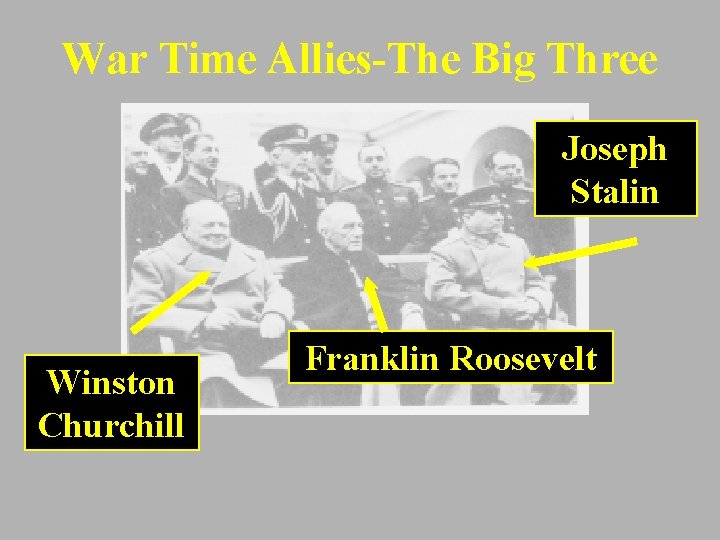 War Time Allies-The Big Three Joseph Stalin Winston Churchill Franklin Roosevelt 