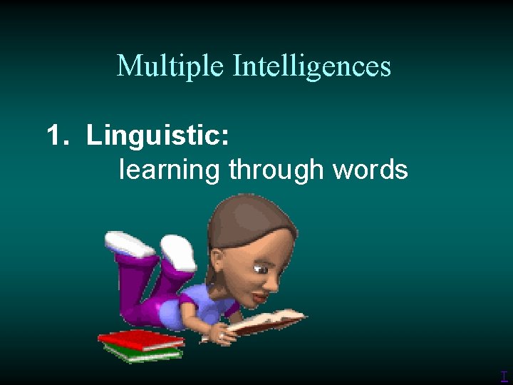 Multiple Intelligences 1. Linguistic: learning through words T 