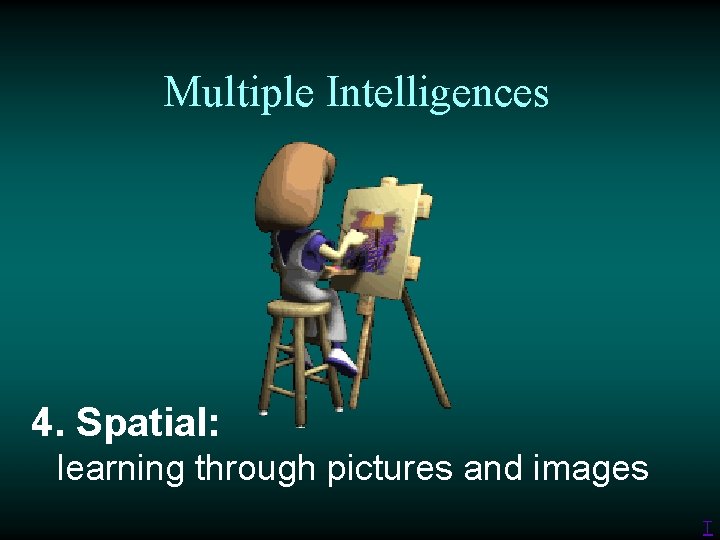 Multiple Intelligences 4. Spatial: learning through pictures and images T 