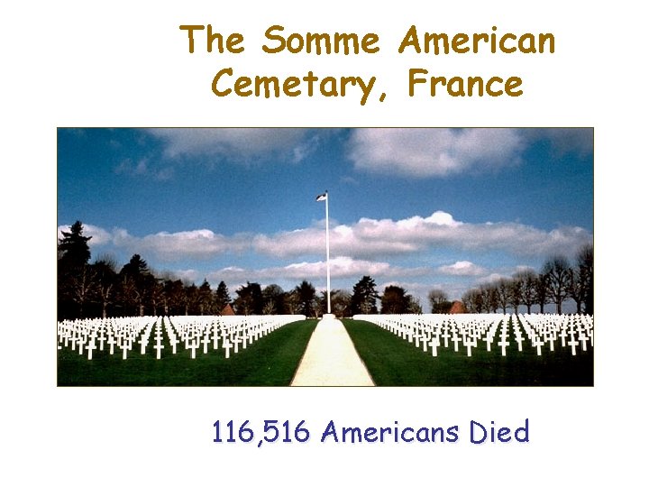 The Somme American Cemetary, France 116, 516 Americans Died 