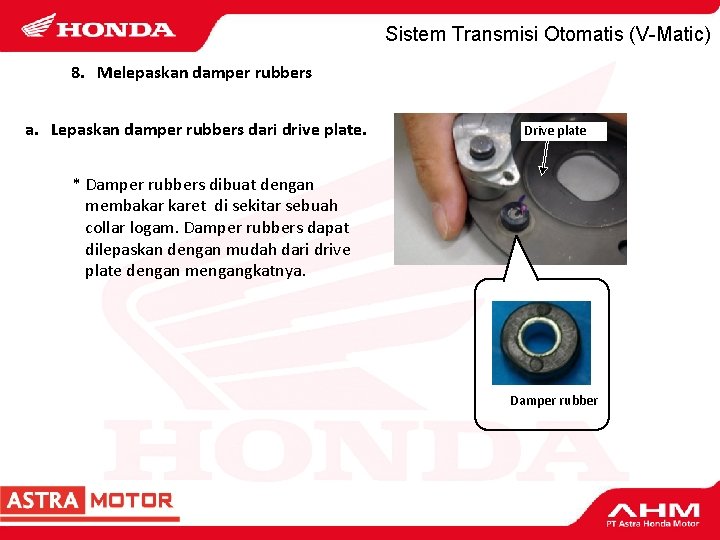 Sistem Transmisi Otomatis (V-Matic) 8. Melepaskan damper rubbers a. Lepaskan damper rubbers dari drive