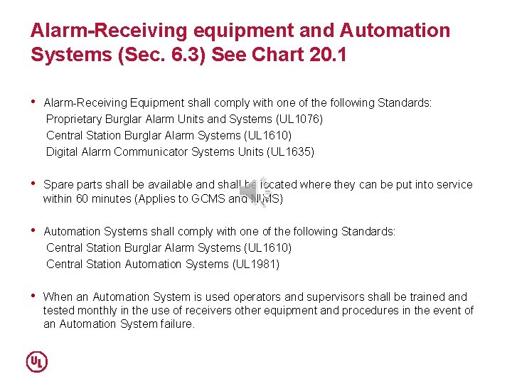 Alarm-Receiving equipment and Automation Systems (Sec. 6. 3) See Chart 20. 1 • Alarm-Receiving