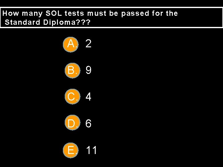 How many SOL tests must be passed for the Standard Diploma? ? ? A.