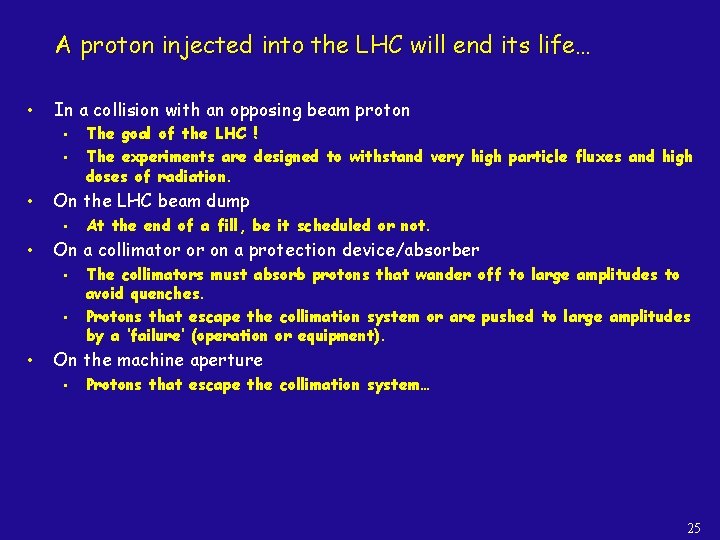 A proton injected into the LHC will end its life… • In a collision