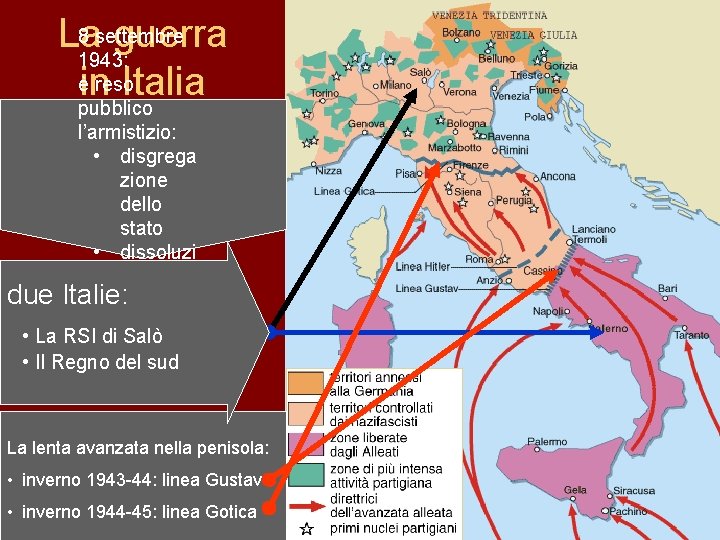 8 settembre La guerra 1943: èin reso Italia pubblico l’armistizio: • disgrega zione dello