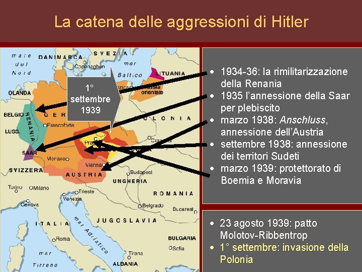 La catena delle aggressioni di Hitler 1° settembre 1939 · 1934 -36: la rimilitarizzazione