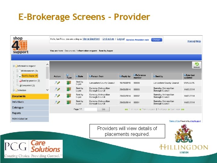 E-Brokerage Screens - Providers will view details of placements required. 