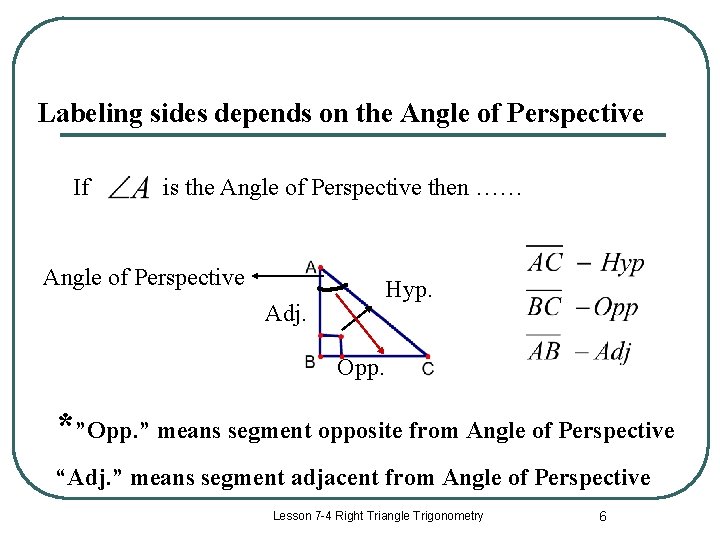 Labeling sides depends on the Angle of Perspective If is the Angle of Perspective