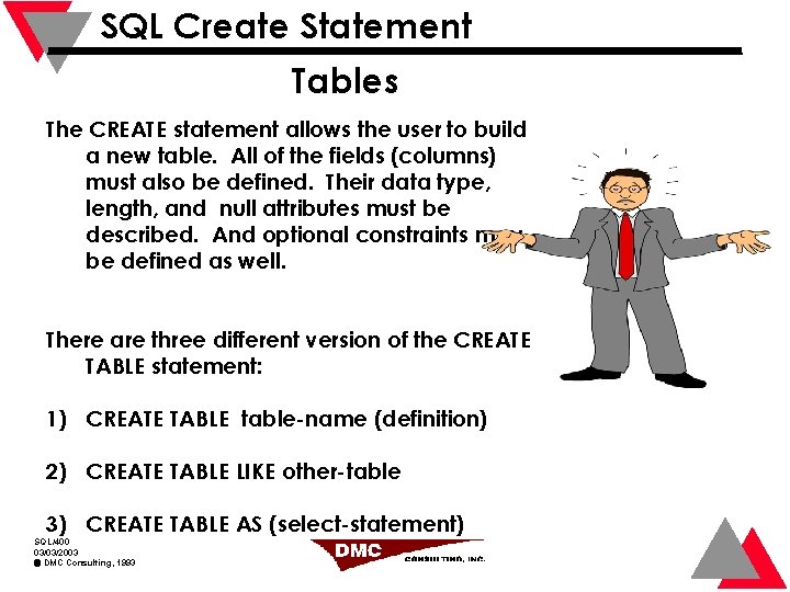 SQL Create Statement Tables The CREATE statement allows the user to build a new
