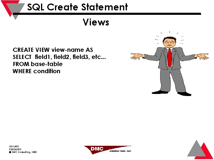 SQL Create Statement Views CREATE VIEW view-name AS SELECT field 1, field 2, field