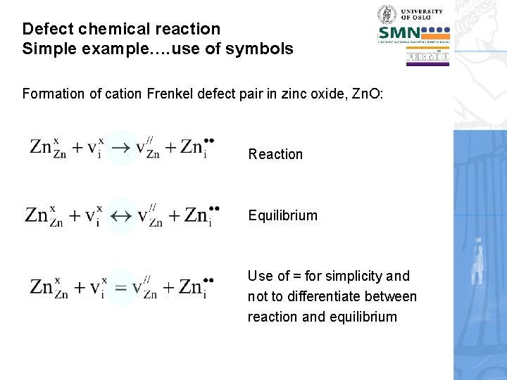 Defect chemical reaction Simple example…. use of symbols Formation of cation Frenkel defect pair