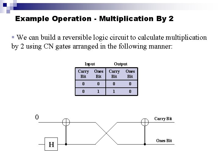 Example Operation - Multiplication By 2 § We can build a reversible logic circuit Example Operation - Multiplication By 2 § We can build a reversible logic circuit