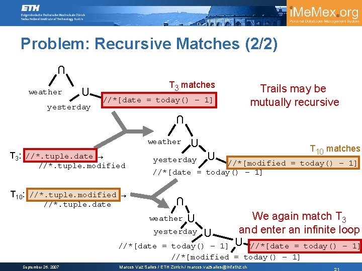 Problem: Recursive Matches (2/2) U weather U yesterday T 3 matches Trails may be