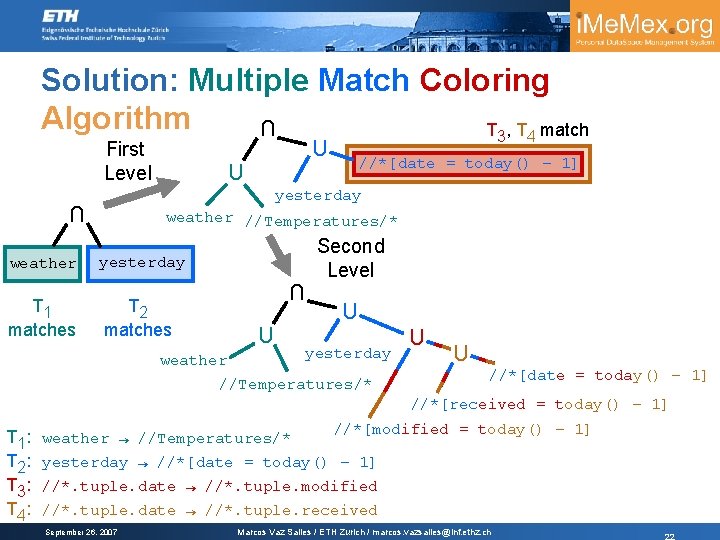 Solution: Multiple Match Coloring Algorithm T 3, T 4 match U First Level U