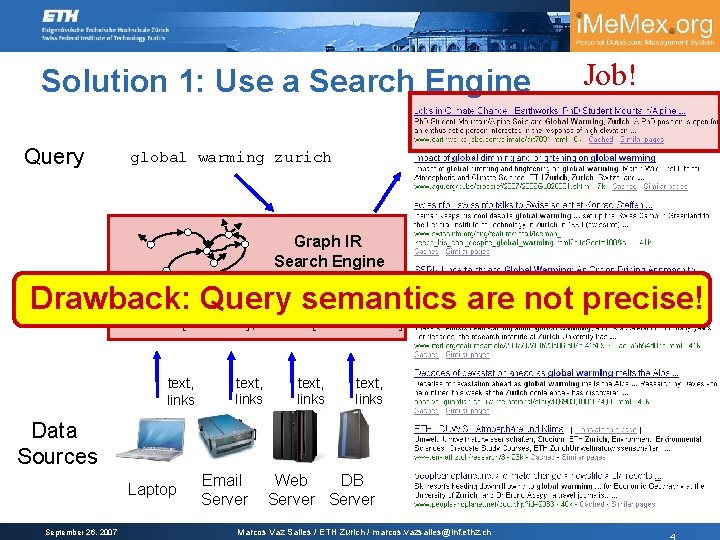 Solution 1: Use a Search Engine Query Job! global warming zurich Graph IR Search