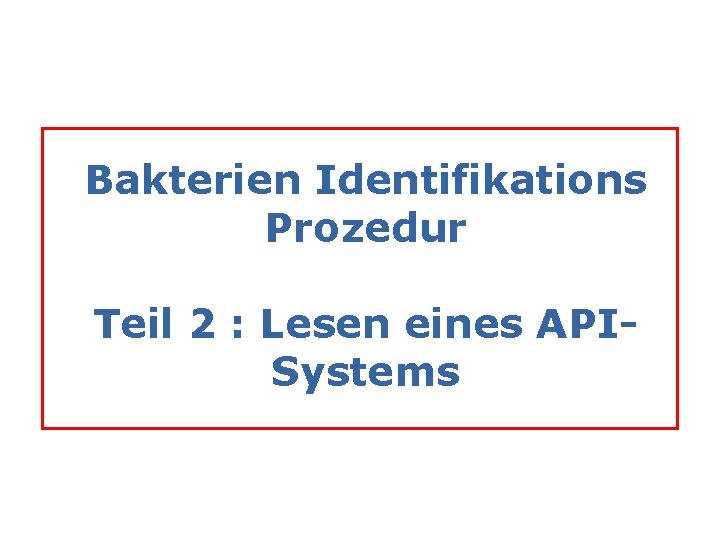 Bakterien Identifikations Prozedur Teil 2 : Lesen eines APISystems 