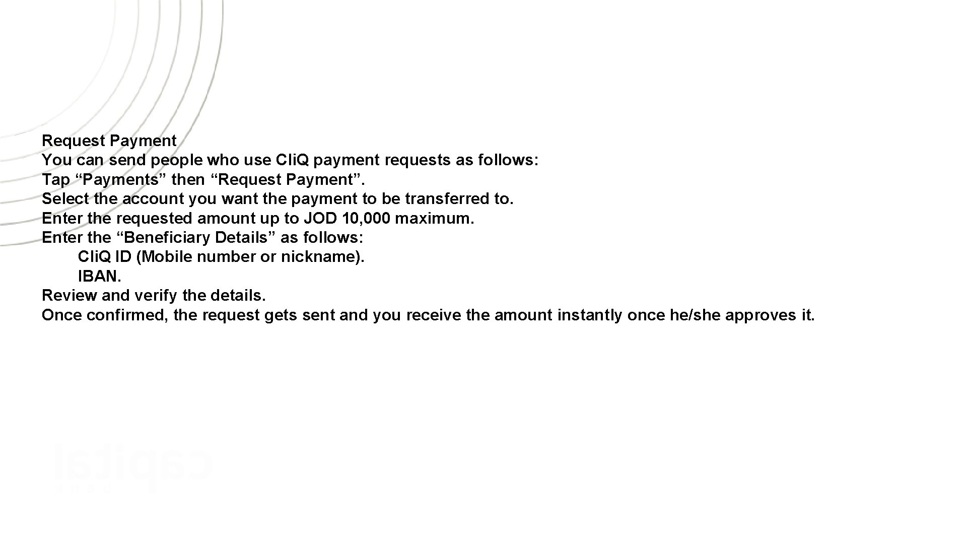 Request Payment You can send people who use Cli. Q payment requests as follows: