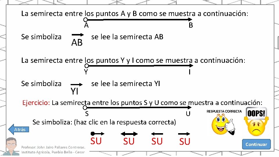 La semirecta entre los puntos A y B como se muestra a continuación: A