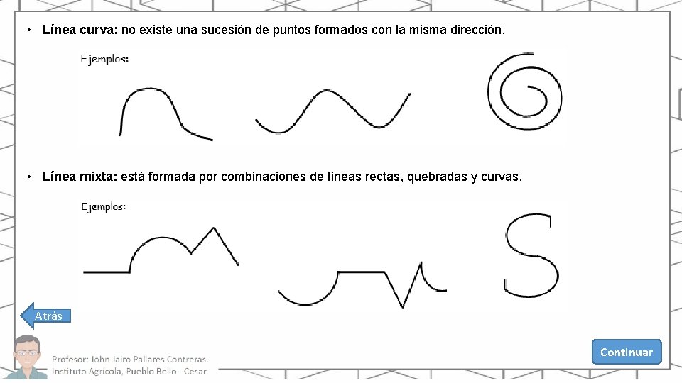  • Línea curva: no existe una sucesión de puntos formados con la misma