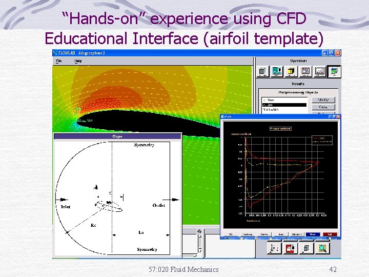 “Hands-on” experience using CFD Educational Interface (airfoil template) 57: 020 Fluid Mechanics 42 