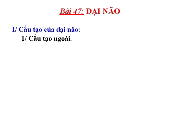 Bài 47: ĐẠI NÃO I/ Cấu tạo của đại não: 1/ Cấu tạo ngoài: