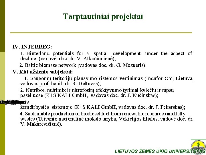 Tarptautiniai projektai IV. INTERREG: 1. Hinterland potentials for a spatial development under the aspect